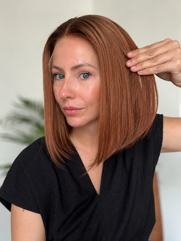 Kate Wig | 12" Varm Brun Balayage Bob | 13x6 HD Lace Hårparyk i Ægte Hår | 110% Lav Densitet | Str. S | Klar til Afsendelse