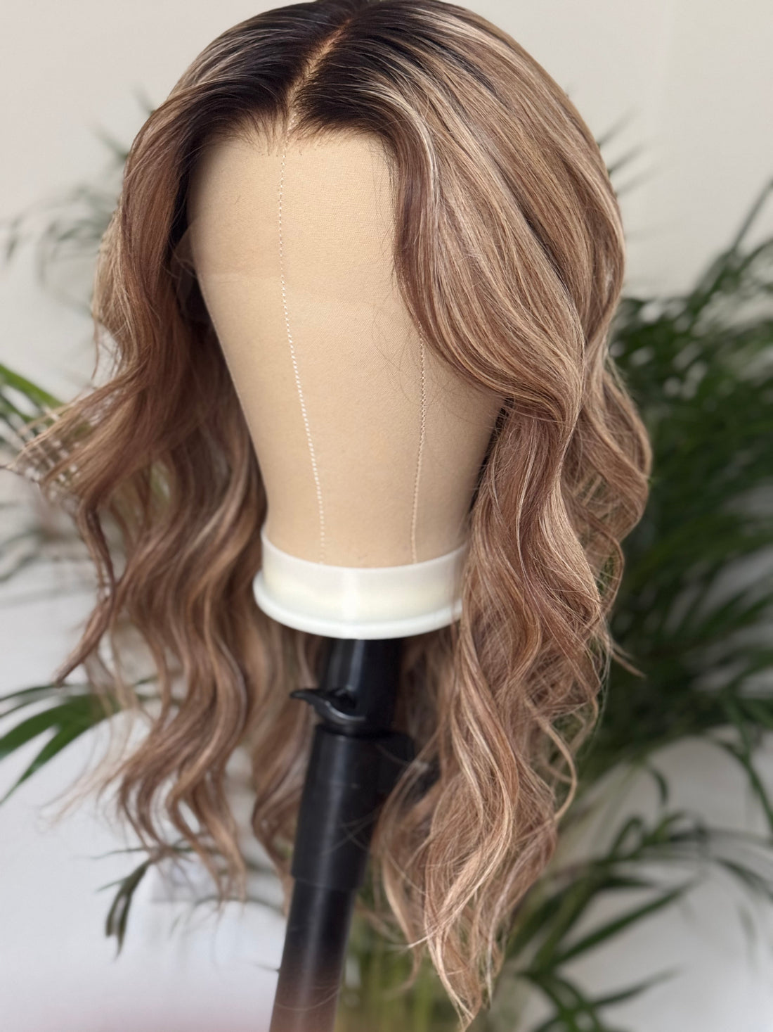 Lightly layered brown blonde balayage human hair wig with natural movement